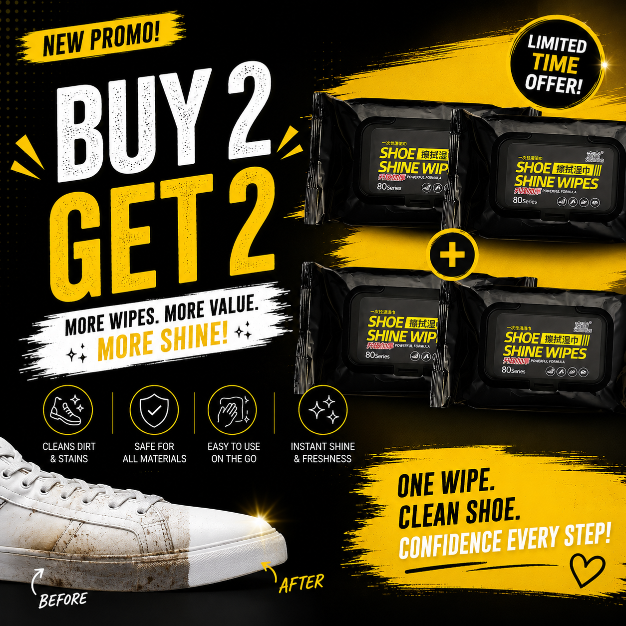 Shoe Shine Wipes Mega Pack – 4 Packs (320 Wipes) | Save ₹21